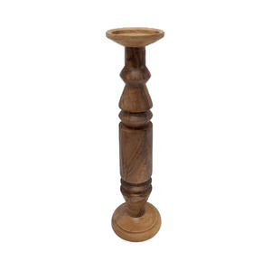 Bougie en bois classique support de pilier marron fini pour la maison et la décoration d'éclairage de table de noël en vrac fait à la main - Product Image 3