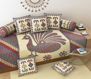 Royal Home Decor Juego de ropa de cama individual de 8 piezas Diseño de pavo real Estampado de algodón 1 + 2 + 5 Deewan Home Gifting con Animal Bird - Product Image 3