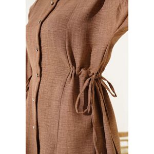 เสื้อผูกข้างกระดุมโลหะสีน้ำตาล - Product Image 3