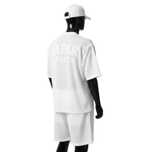 Men Mesh Short <b>Set</b> Premium 180 GSM Soft Polyester Mesh White Contrast Panels Custom Silicone Print Logo for men's <b>set</b> - Product Image 4