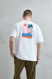 T-Shirt in Cotone Beige Vestibilità Regolare - Motivo Floreale Anti-Pilling 240g Stile Casual Costiero Manica Corta - Product Image 4