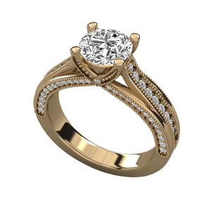 แหวนหมั้นผู้หญิงแบบคลาสสิก ชุบทอง 14K ประดับเพชรเลี้ยงในห้องปฏิบัติการ ได้รับการรับรองจาก IGI เงินแท้ 925 ทรงบริลเลียนต์ ผลิตโดย OMKAR JEWELS - Product Image 1