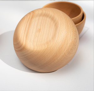 Saladier en bois de hêtre écologique, léger, rond, technique polie, pour les fêtes d'enfants - Product Image 1