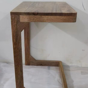 Muebles de Lujo, Mesa Moderna de Diseño en Forma de C, Mesa Auxiliar de Madera y Resina Epoxi, Mesa de Sofá para Café y Aperitivos - Product Image 1