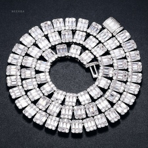 Cadena de tenis de moissanita con corte Baguette de 8mm de plata 925-Collar de tenis de moissanita helado para hombre, collar de diamantes de hip hop pesado - Product Image 1