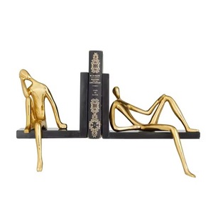 Juego de 2 sujetalibros de piña con acabado dorado de lujo para decoración elegante de oficina en casa y estantería acento hecho a mano de La India - Product Image 6