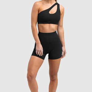 Ensemble de vêtements de sport pour femmes, 2 pièces, style à une épaule, soutien-gorge de sport avec compression, short de cycliste, vêtements de sport pour la salle de sport, ensembles de sport pour femmes - Product Image 4