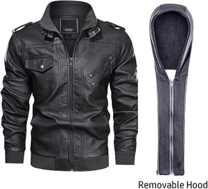 Veste en cuir unisexe d'inspiration motard, toile, devant droit, manches longues, vêtement d'extérieur d'hiver, robuste, mode urbaine, chaleur et confort - Product Image 3