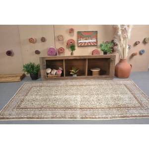 Vintage Turkish Rug Classic Brown Beige 4.8x8.8ft Patchwork Design Wool Material Latex Tabriz for Bedside Rectangle Hallway - Product Image 1