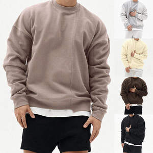 Sweat surdimensionné uni pour hommes Sweat à capuche à col rond en coton épais Pull ample Streetwear Wear - Product Image 4