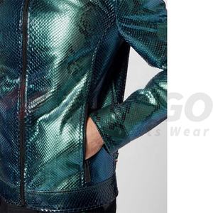 แจ็คเก็ตหนังงูสีเขียวของผู้ชาย,แจ็กเก็ตหนังงูหลามพิมพ์ลายงูสไตล์ Bomber ใหม่ - Product Image 4
