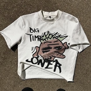 Camiseta de Algodón 100% de Alto Gramaje con Estampado Puff para Hombre, Diseño de Logotipo Personalizado, Manga Corta, Cuello Redondo, Camiseta de Lujo para Hombre, Patrón Sólido - Product Image 6