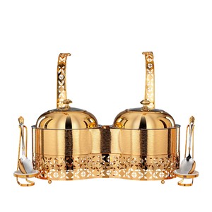 Réchaud de serveur de nourriture fini doré de luxe pour vaisselle de service utilisation de buffet de fête de mariage dans le Golfe Réchauffeur de nourriture en métal - Product Image 1