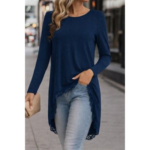 Blusa de Viscosa de Manga Larga con Cuello Redondo y Dobladillo Asimétrico con Delicado Detalle de Encaje para Mujer, Modelo 31743, de Jane's - Product Image 4