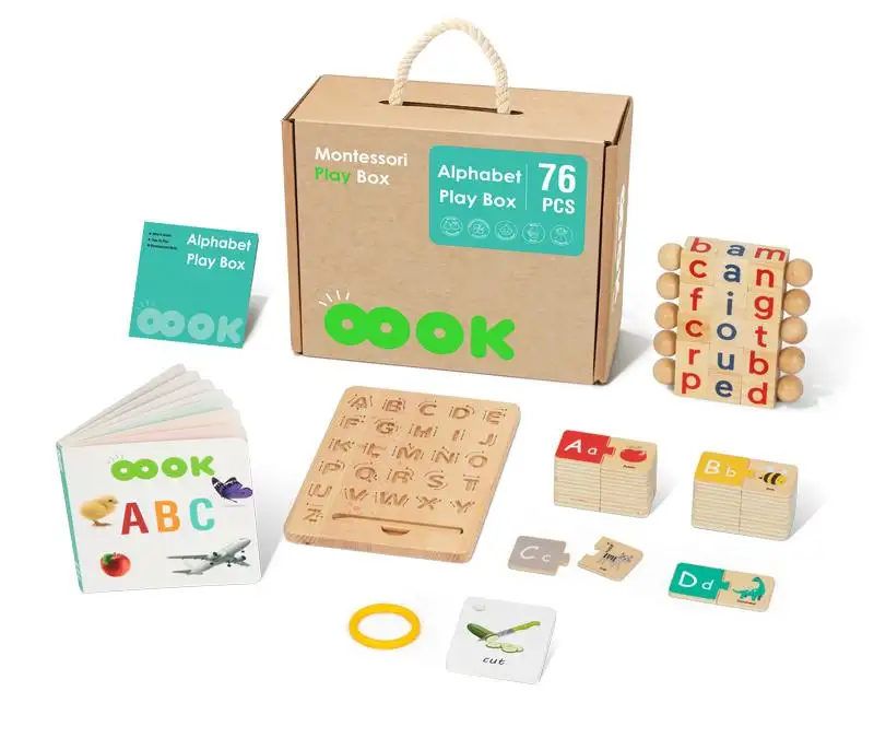 Alphabet-Spielbox Montessori-Schreibblöcke englische Wörter Alphabet-Spielzeug geflochtene Rechtschreib-Alphabet-Schnitten
