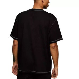 Camiseta de manga corta con cuello redondo de algodón orgánico para hombre, diseño de puntadas en contraste con tejido de punto, cuello en V de algodón suave - Product Image 5