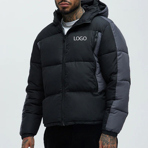 Latest Color Blocked <b>Cheap</b> Rate <b>Puffer</b> <b>Jacket</b> With Hooded Collar Custom Logo Design With Zipper Closure Full Sleeves Trending - Product Image 1