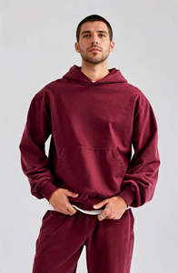 เสื้อมีฮู้ดแบบสวมหัวของผู้ชายเสื้อมีฮู้ดขนาดใหญ่พิเศษเปิดไหล่ตกโลโก้ออกแบบได้ตามต้องการ - Product Image 3