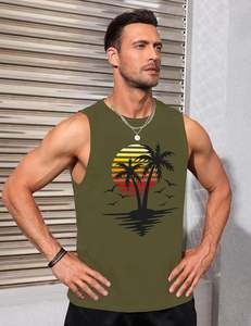 Débardeurs musclés sans manches pour hommes style hawaïen de plage patriotique cocotier grande taille disponible - Product Image 2