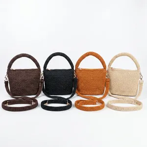 Sac bandoulière mini en raphia au crochet avec fermeture éclair, style bohème estival, sac à poignée beige - Product Image 4