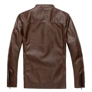 Chaqueta de bombardero de piel de vaca holgada de invierno para hombre, cuello levantado, cremallera asimétrica, motocicletas ecológicas con logotipo frontal - Product Image 2