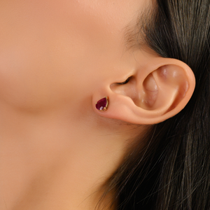Precious Gemstone 100% Authentic Pear Shape <b>Ruby</b> Single Stone Stud Earrings Valentine's Day Gift 14K Real Yellow Gold Jewelry - Product Image 4