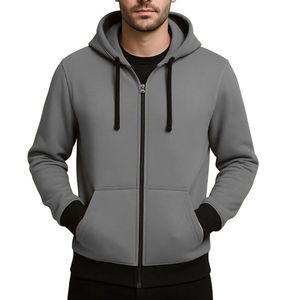 Sudadera con Capucha y Cremallera Completa, 100% Algodón, Color Sólido, Ropa Casual para Hombre - Product Image 1