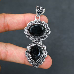 Black <b>Onyx</b> Pendant <b>Necklace</b> in 925 Sterling Silver Luxury Style - Product Image 2