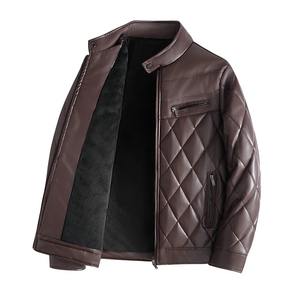 Chaqueta de motorista de cuero para hombre con cuello levantado recubierto, chaqueta de cuero Bomber estilo callejero para motociclistas - Product Image 2