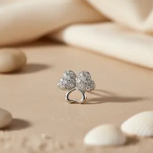 Silver Heart-Shape <b>Stud</b> <b>Earrings</b> for Women <b>Crystal</b> Embellished - Product Image 1