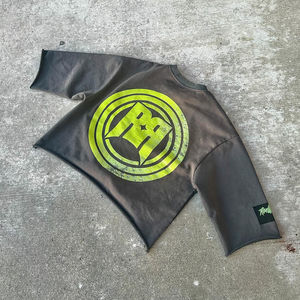 Personalizado peso pesado 100% algodón desgastado vintage ácido lavado para hombre pesado 300 gsm camiseta gráfica recortada boxy camiseta de gran tamaño - Product Image 3