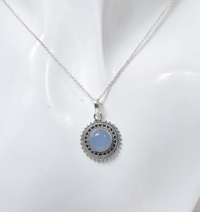 จี้กลมคาลซิโดนีเงินสเตอร์ลิง925ทำด้วยมือหรูหราเครื่องประดับหินวันเกิดชุบโรเดียมของขวัญวันเกิด - Product Image 2