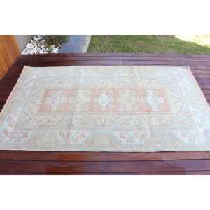 พรมวินเทจขนาด 3.9x7.2 ฟุต พรมตุรกี พรมขนสัตว์ลายดอกไม้สีเบจ - Product Image 3