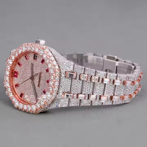 Reloj de Pulsera Unisex de Lujo de Acero Inoxidable, Resistente al Agua, Cristal Completamente Engastado, Dos Tonos, Estilo Hip Hop, Rosa, Baguette, Diamante Moissanita - Product Image 1