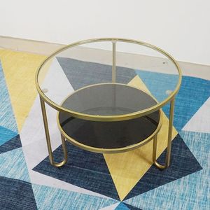 SFBT010-Modern 2-Tier Round <b>Sofa</b> <b>Table</b> with Tempered Glass Top and Brass Frame - Product Image 4