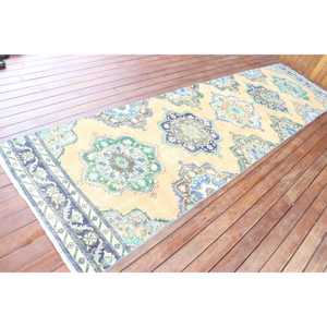 Vintage 3,3x12,3 ft Rug, <b>Runner</b> Turkish Rug, Blue <b>Green</b> Oriental Rug - Product Image 2
