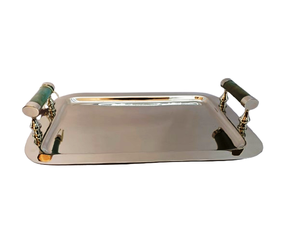 Plateau rectangulaire portable en acier inoxydable avec poignée en bois, facile à nettoyer, réutilisable, vaisselle de cuisine pour la restauration, les bars et les cafés - Product Image 4