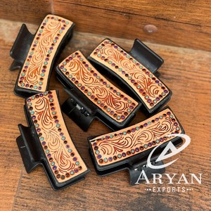 กิ๊บหนีบผมหนังสัตว์สำหรับผู้หญิงอุปกรณ์แต่งผมแบบหนีบผมทำจากหนังแท้ - Product Image 1