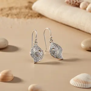 ต่างหูเงินแท้ 925 ประดับคริสตัล ดีไซน์ใบไม้ สำหรับผู้หญิง เครื่องประดับคริสตัลสุดหรู - Product Image 2