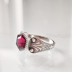 Anillo de Mujer con Piedra Preciosa de Rubí Hidro Natural, Piedra de Nacimiento de Julio, Anillo Apilable de Plata de Ley 925, Regalo de Aniversario - Product Image 4