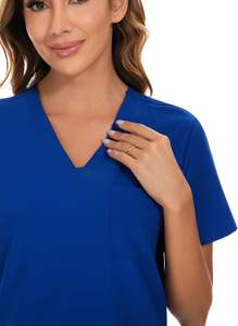 Conjuntos de uniformes de enfermera de Venta caliente de alta calidad, cuello alto, manga corta con colores personalizados y logotipos 2 piezas Unisex - Product Image 4