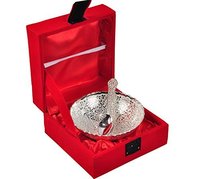 Handgemaakte Decoratieve Verzilverd Ronde Kom Set Een Kom Een Lepel Fluwelen Doos Voor Bruiloft Terugkeer Geschenk