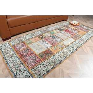 Vintage 2.9x7.4 ft Rug, <b>Runner</b> Turkish Rug, <b>Red</b> Orange Floral Rug - Product Image 1