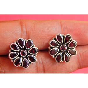 925 boucles d'oreilles en argent Sterling goujons faits à la main brun grenat fleur bijoux de mariage or naturel grenat élégant boucles d'oreilles - Product Image 2