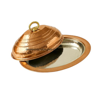 Plateau dôme rustique en cuivre martelé avec deux poignées, support de plat, ensemble de plats couverts classique et écologique, intérieur étamé, compatible induction