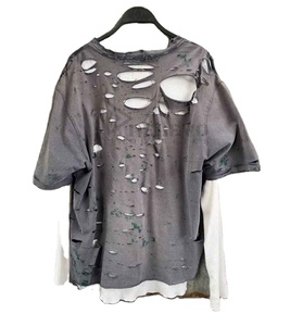 T-shirt à manches longues à col rond en coton de haute qualité, surdimensionné, lourd, à double couche, design délavé pour hommes - Product Image 1