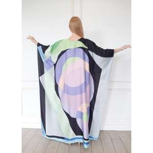 <b>Women</b> Abstract Print Kaftan <b>Maxi</b> <b>Dress</b> Floor-Length Flare Sleeve Natural Waist Eco-Friendly Luxury Resort Casual Wear - Product Image 4