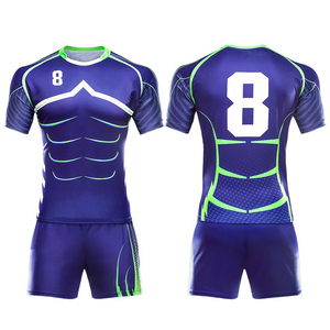 Vente chaude Ensemble de maillot de rugby pour homme adulte avec logo personnalisé en couleur 100% polyester respirant à séchage rapide à manches courtes et short - Product Image 1