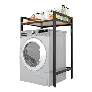 Étagère simple en bois de caoutchouc pour machine à laver 72x60x112cm KMG68015, assemblage requis, avec structure en fer, équipement de repassage et de lavage - Product Image 3