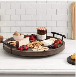 Plateau de service rond tournant fini en bois naturel pour décor de cuisine et utilisation de table à manger - Product Image 6